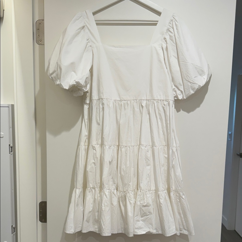 OAK + FORT White Puff Sleeve Mini Dress